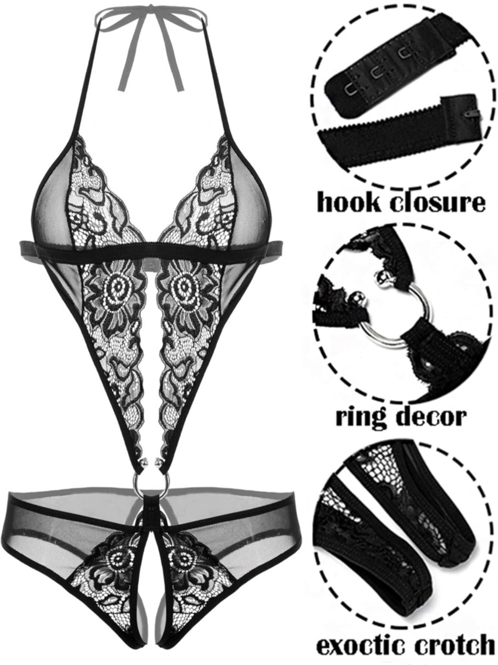 AvidLove SMALL Black Lace Cutout Teddy Bodysuit Crotchless